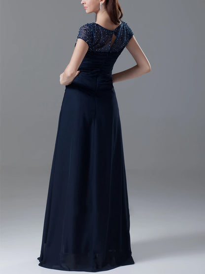 Round Neck Short Sleeve Solid Color Maxi Dress