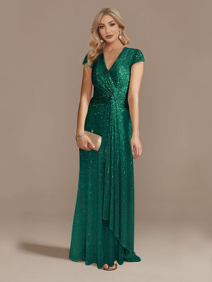 loveedsTM- New Luxury Champagne V-Neck Sequin Evening Dress Women Party Maxi Dress Beading Gowns Long Prom Cocktail Dresses