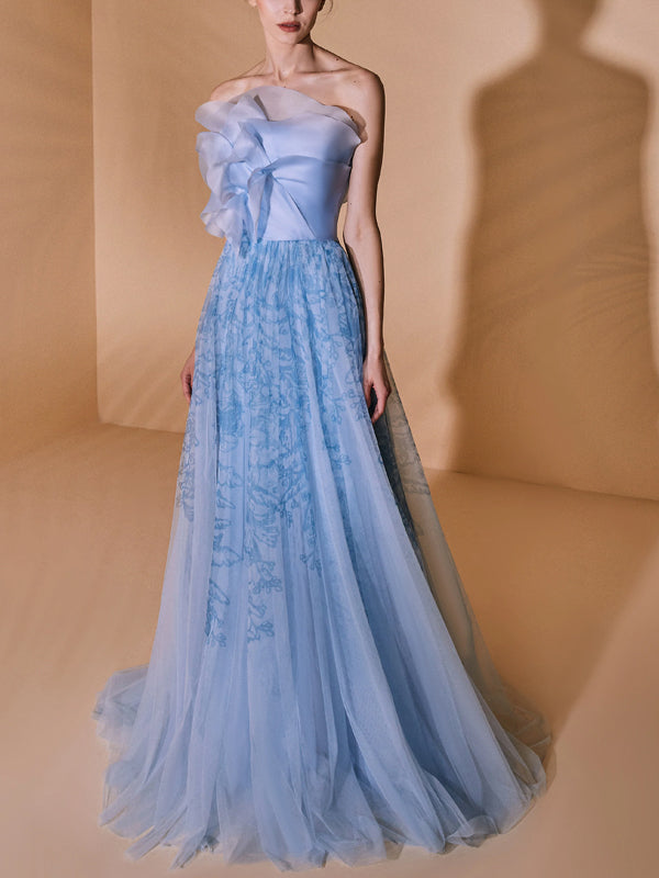 Solid Color Tube Top Mesh Maxi Dress