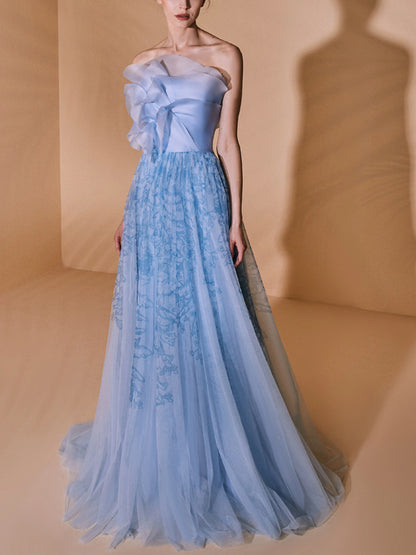 Solid Color Tube Top Mesh Maxi Dress