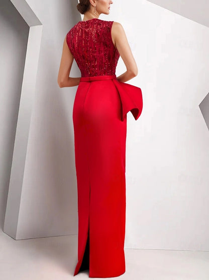 Round Neck Sequined Solid Color Maxi Dress