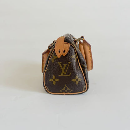 Louis Vuitton Brown Monogram Canvas Mini Speedy Shoulder Bag w Strap