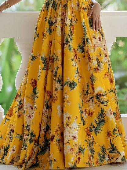 V-neck Elegant Holiday Print Women's Dress