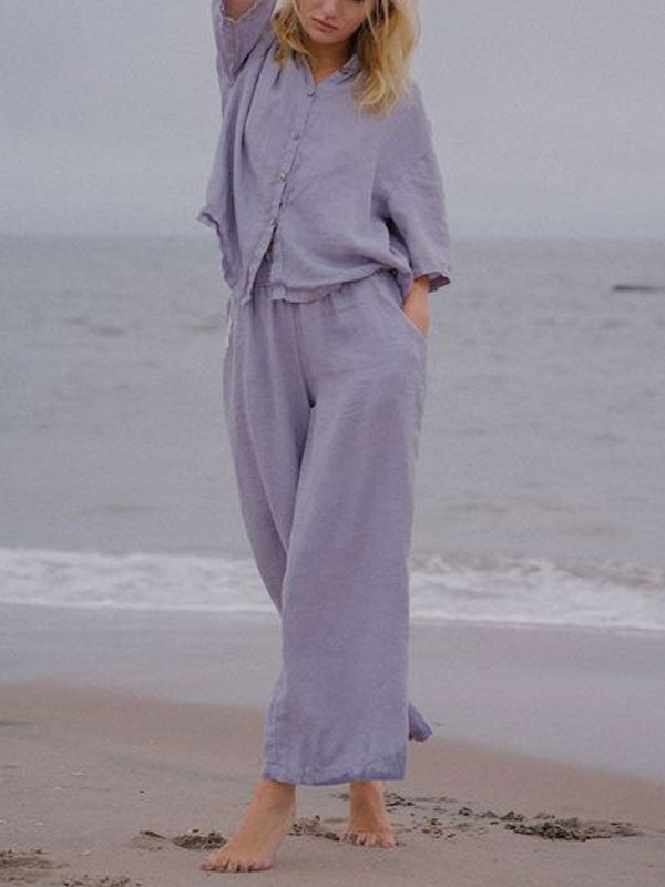 Comfortable Vacation Beach Cotton Linen Women's Sets
