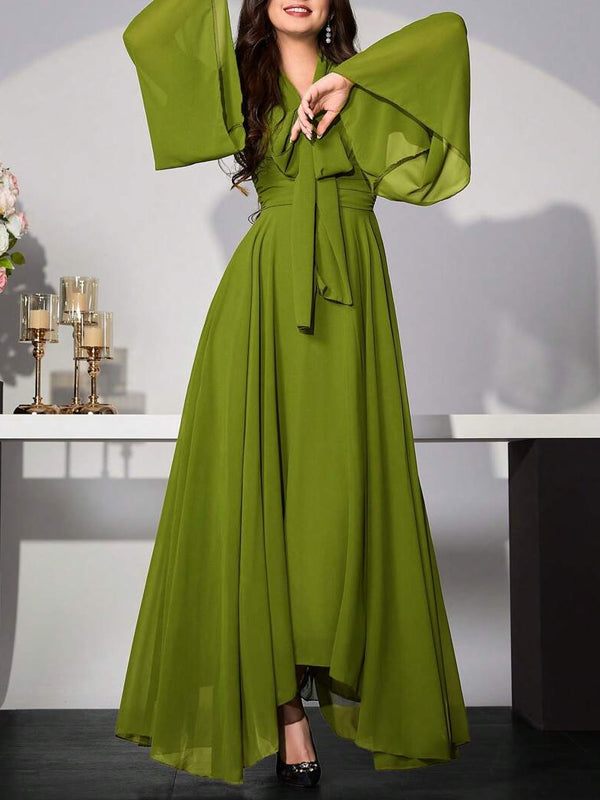 Chiffon Bow Solid Color Women's Dress