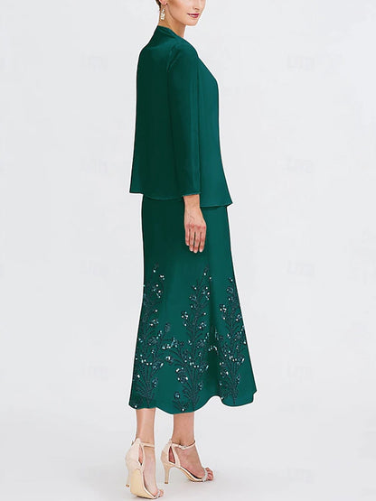 Round Neck Solid Color Dress Suit