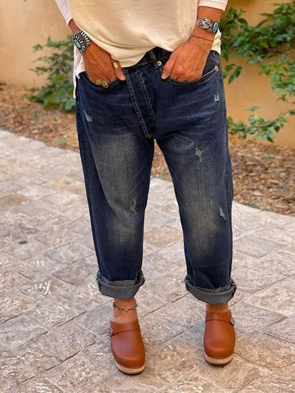 Retro Personality Hole Outdoor Casual Ladies Jeans