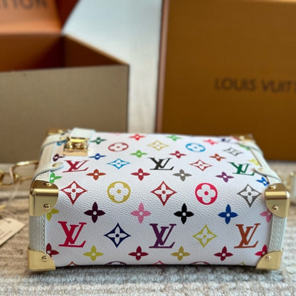 LOUIS VUITTON X TAKASHI MURAKAMI SIDE TRUNK MM BAG MULTICOLORE BLANC 23CM M14046