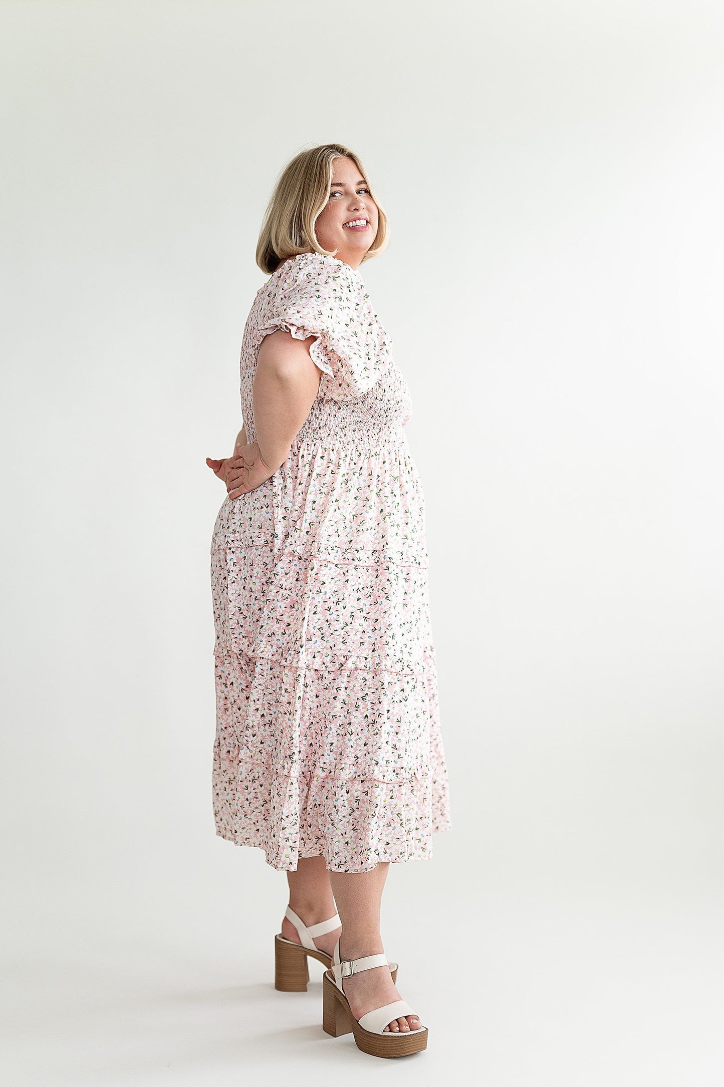 loveedsTM-Gabrielle Floral Midi Dress in Blush
