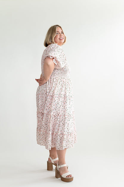 loveedsTM-Gabrielle Floral Midi Dress in Blush