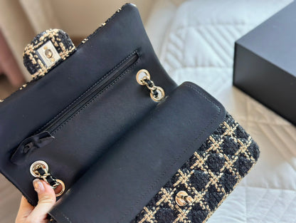 CHANEL Black and Beige Tweed 19 Flap Small Mixed Hardware 10.0 x 6.5 x 3.75 in