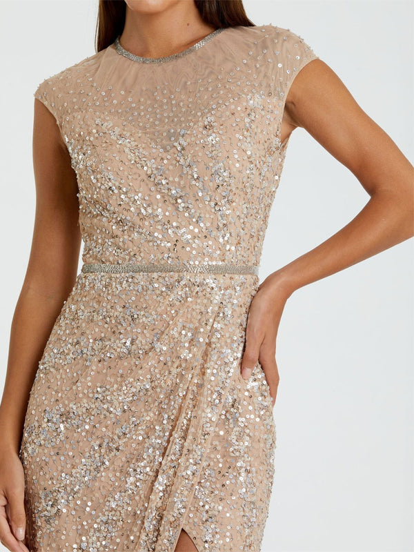 Round Neck Solid Color Sequins Maxi Dress