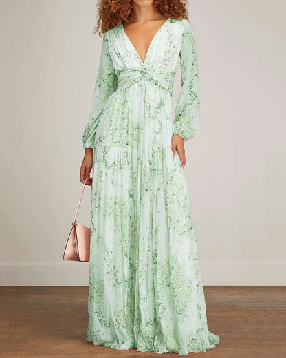 V-neck Print Maxi Dress