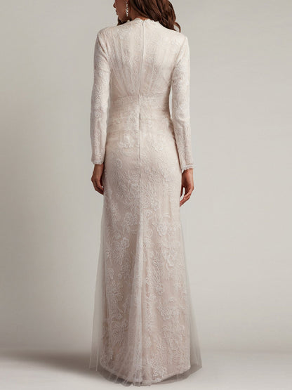 V-neck Lace Solid Color Maxi Dress