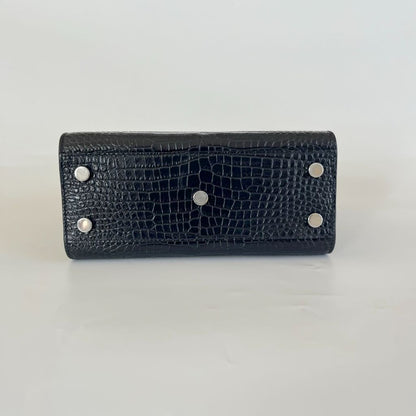 Saint Laurent navy croc embossed shiny leather Nano Sac De Jour bag