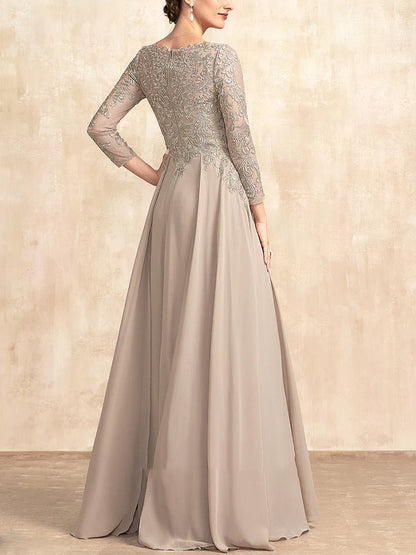 V-Neck Lace Long-Sleeved Solid Color Maxi Dress