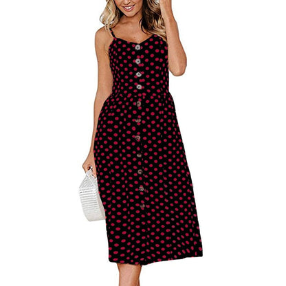 loveedsTM- Boho Sexy Floral Dress Summer Vintage Casual Sundress Female Beach Dress Midi Button Backless Polka Dot Striped Women Dress