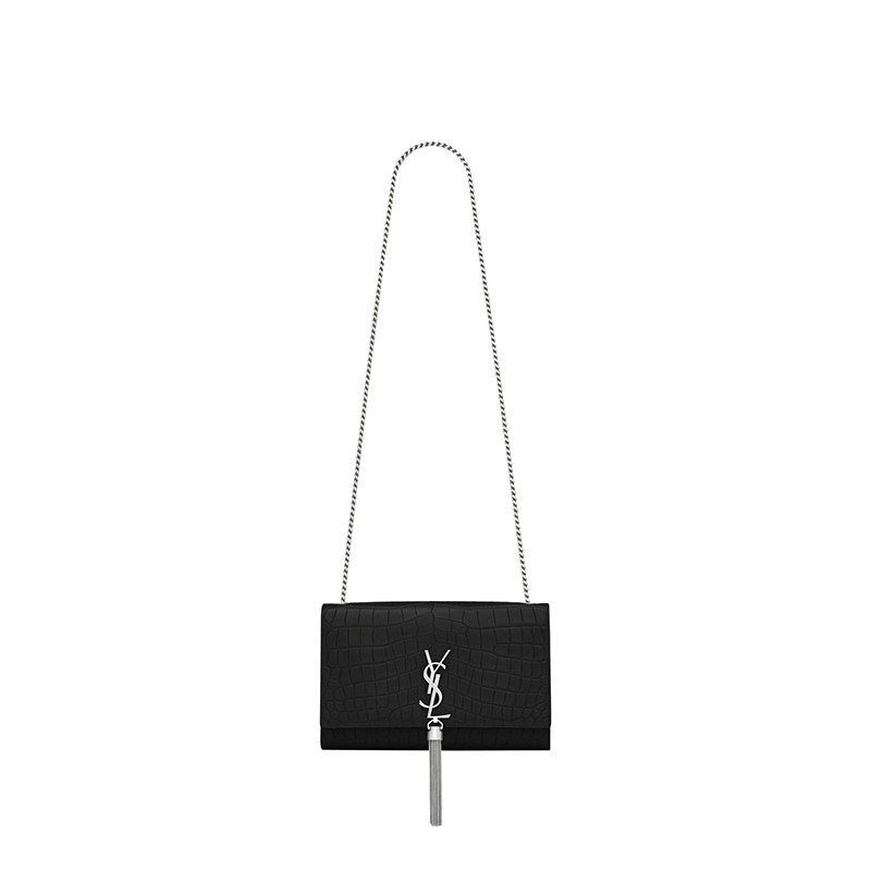 Saint Laurent Medium Kate Tassel Chain Bag In Black Crocodile Em