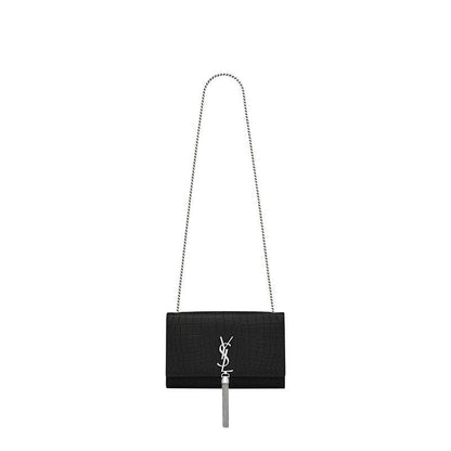 Saint Laurent Medium Kate Tassel Chain Bag In Black Crocodile Em