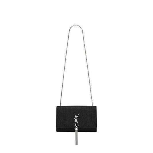 Saint Laurent Medium Kate Tassel Chain Bag In Black Crocodile Em
