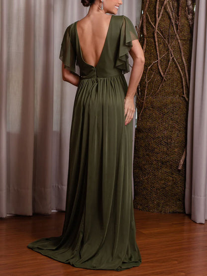 Deep V Temperament Chiffon Embroidery Women's Gowns