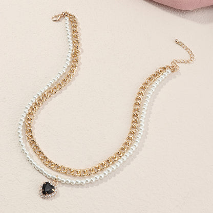 All-match love metal pearl love stacking necklace
