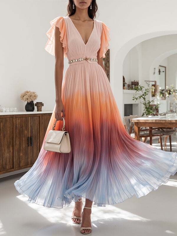 V-neck Chiffon Gradient Maxi Dress