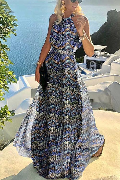 loveedsTM- Dot Halter Neck Maxi Dress