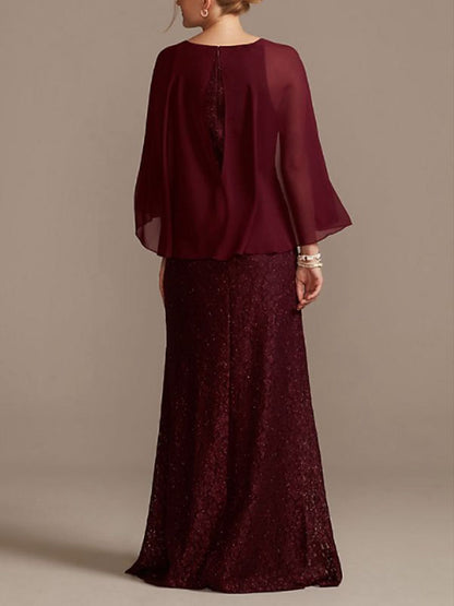 Cape Sleeve Glitter Lace Body Dress