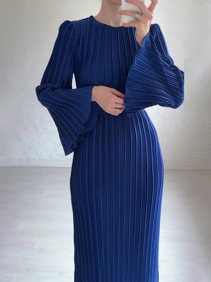 loveedsTM-Pleated Bell Sleeve Maxi Dress
