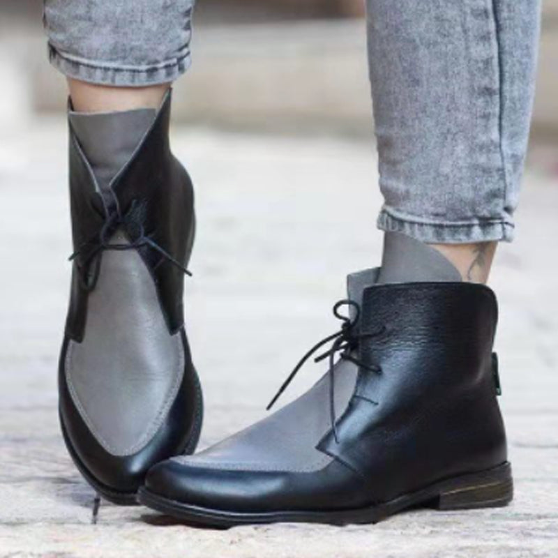 Women's leather boots with front lace-up Martin boots