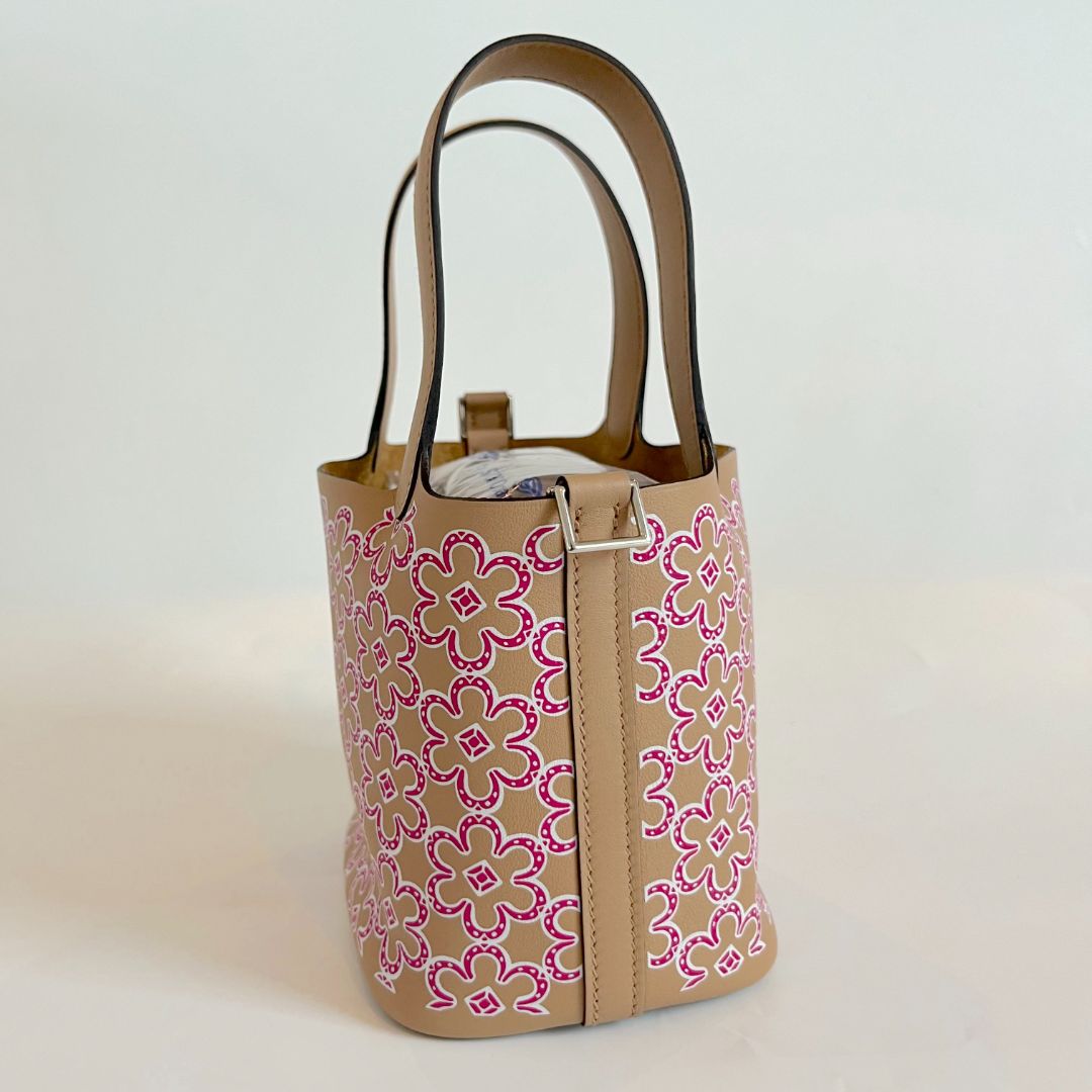 Hermès Micro Lucky Daisy Picotin 14 Swift Chai / Rose / White