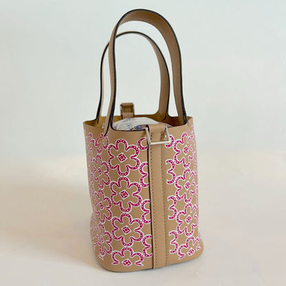 Hermès Micro Lucky Daisy Picotin 14 Swift Chai / Rose / White
