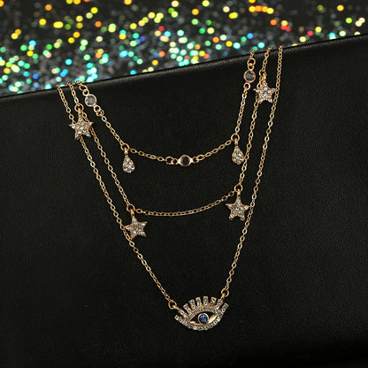 Water drop blue diamond multilayer necklace