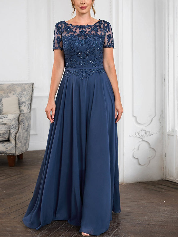 Round Neck Lace Solid Color Maxi Dress