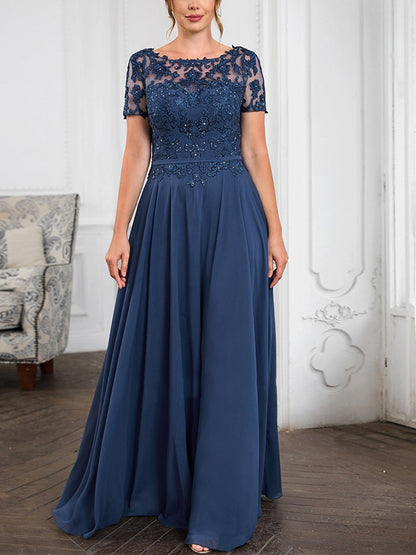 Round Neck Lace Solid Color Maxi Dress