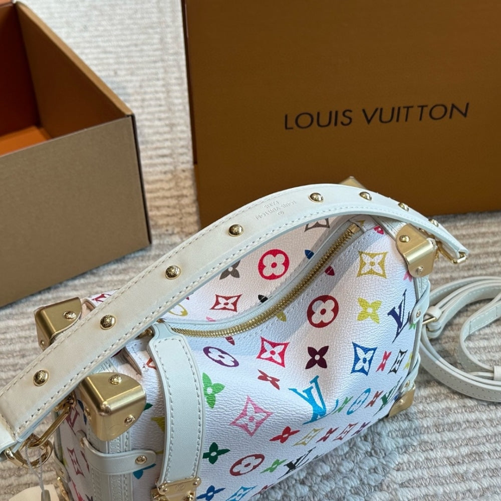 LOUIS VUITTON X TAKASHI MURAKAMI SIDE TRUNK MM BAG MULTICOLORE BLANC 23CM M14046