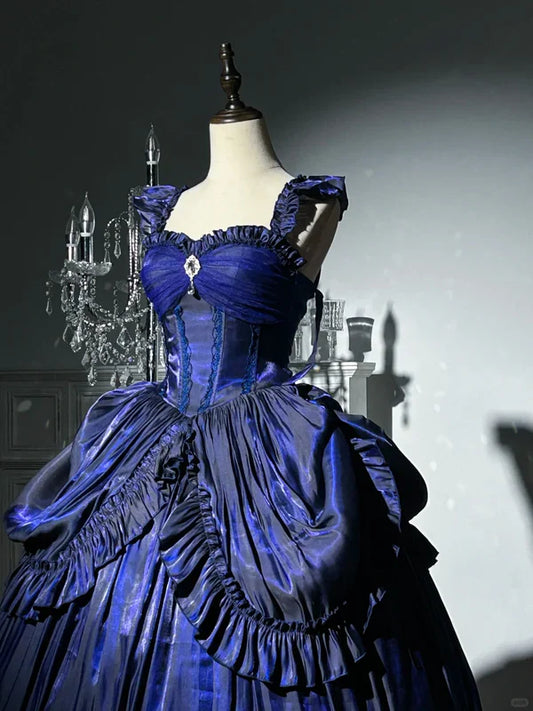 Light Blue/Purple/Dark Blue Mysterious Vintage Fashion Elegant Long Satin Floor Length Ball Gown Evening Dress Party Dress gh4250