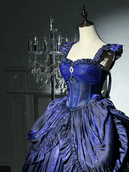 Light Blue/Purple/Dark Blue Mysterious Vintage Fashion Elegant Long Satin Floor Length Ball Gown Evening Dress Party Dress gh4250