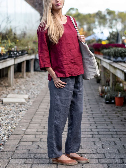 Solid Color Women's Cotton and Linen Pants