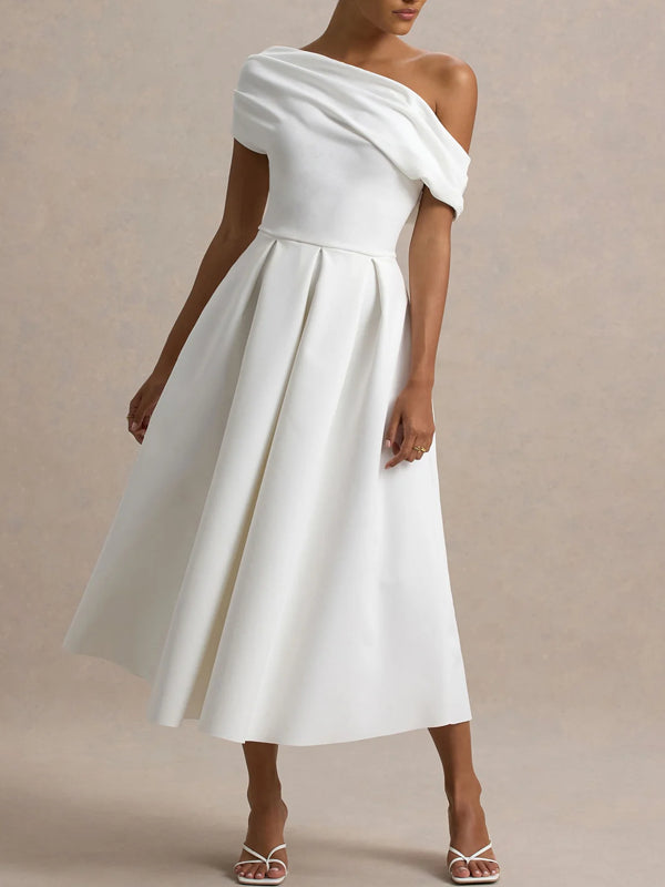 One-shoulder Elegant Solid Color Evening Dress