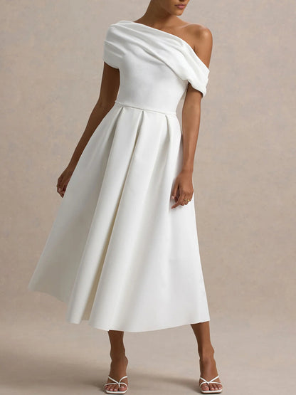 One-shoulder Elegant Solid Color Evening Dress