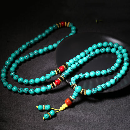 Buddha Beads Blue Turquoise Ethnic Style Turquoise Bracelet for Men and Women