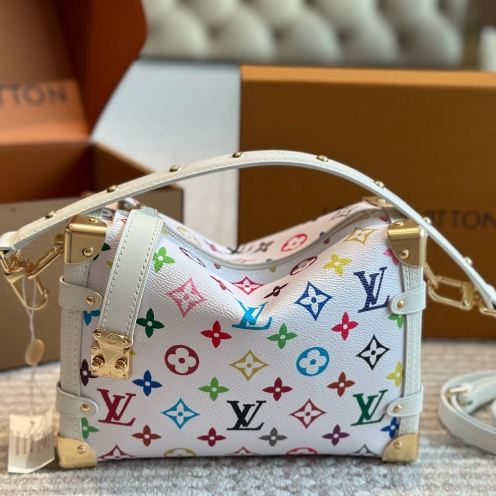 LOUIS VUITTON X TAKASHI MURAKAMI SIDE TRUNK MM BAG MULTICOLORE BLANC 23CM M14046