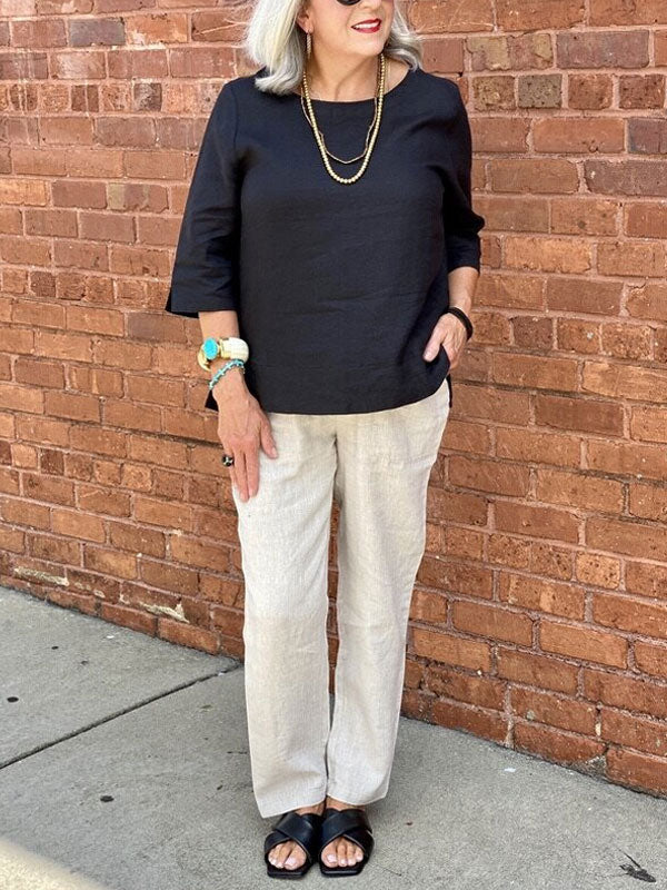 Pullover Cotton and Linen Elegant Ladies Shirt