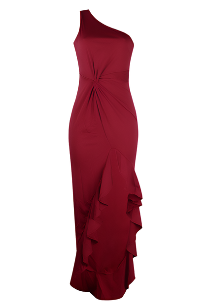 loveedsTM-Slit ruffled full skirt evening dress