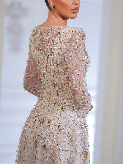 Women's Sequin Mesh Prom Maxi Dress