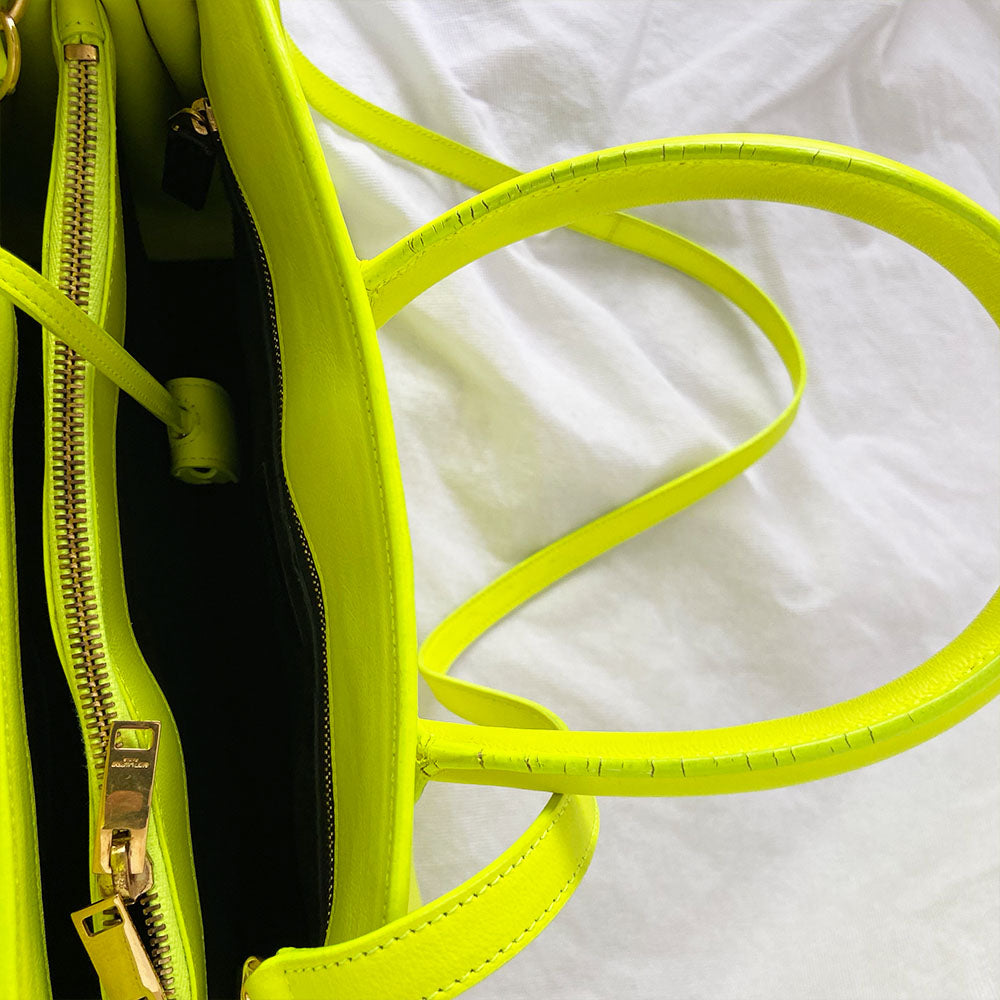 Saint Laurent Neon Yellow Leather Small Classic Sac De Jour Tote