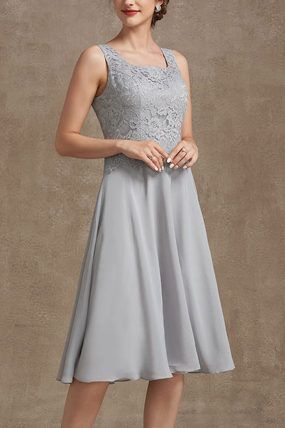 A-Line Square Neckline Knee-Length Chiffon Lace Mother of the Bride Dress