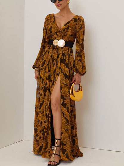 Retro Floral High Slit Holiday Dress